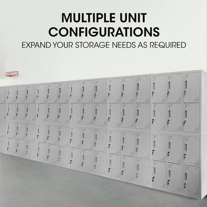 12-Door Metal Storage Lockers for Gym, Office, Home - Light Grey