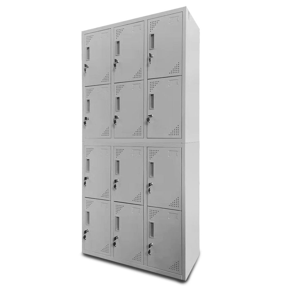 12-Door Metal Storage Lockers for Gym, Office, Home - Light Grey