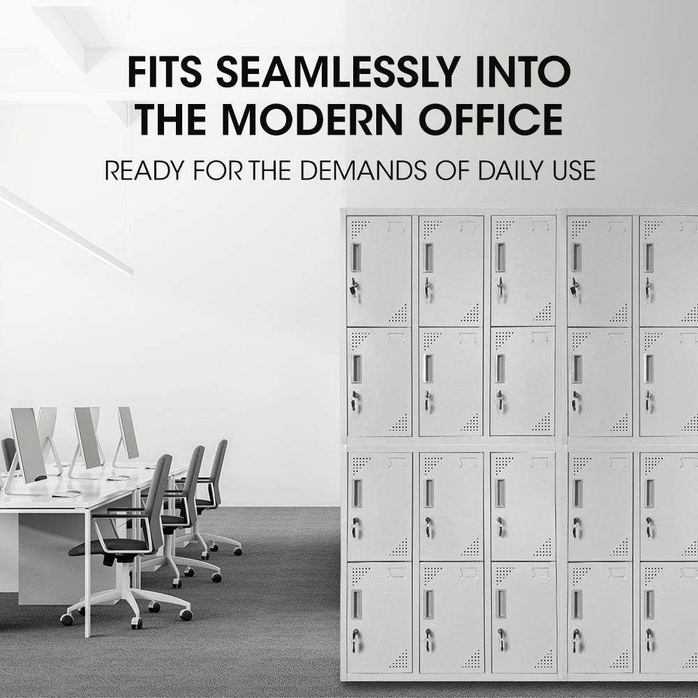 12-Door Metal Storage Lockers for Gym, Office, Home - Light Grey