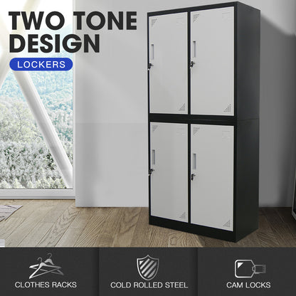 4 Door Metal Storage Cabinet with Lock for Gym, Office, or Garage - Black/Grey