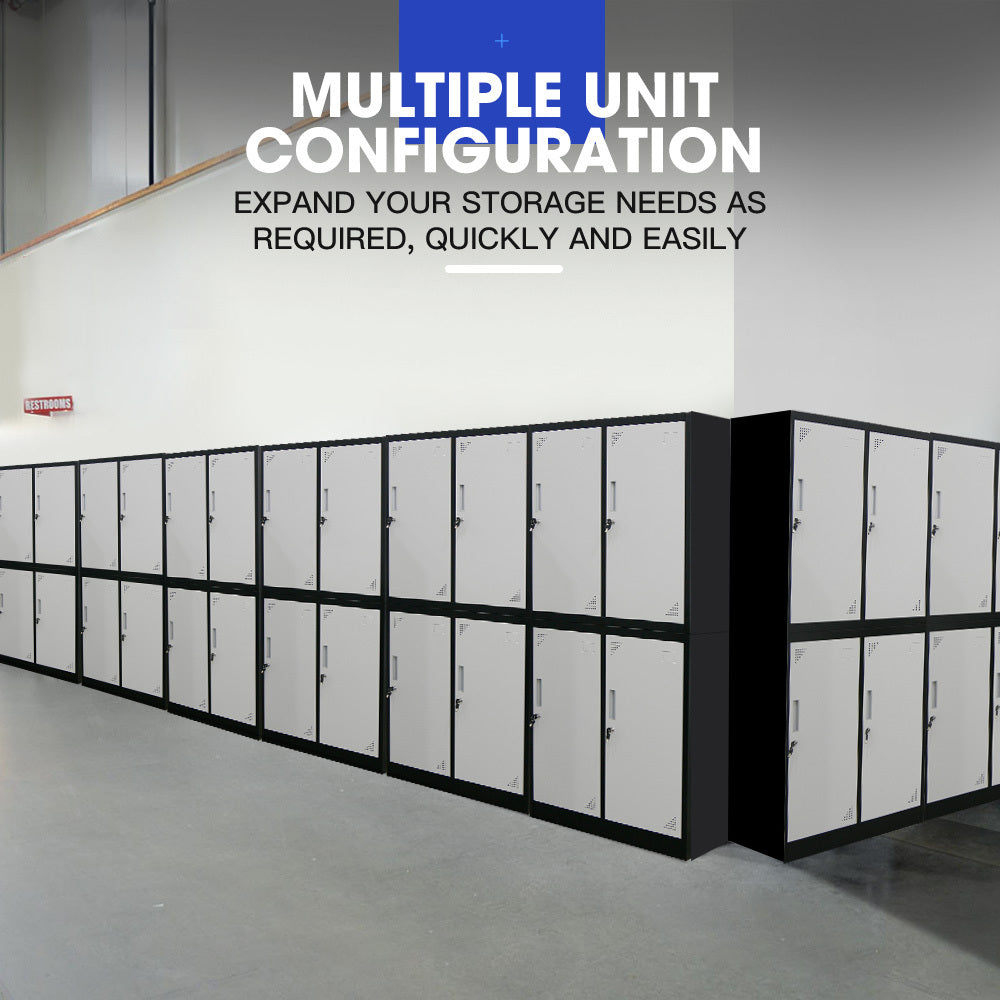 4 Door Metal Storage Cabinet with Lock for Gym, Office, or Garage - Black/Grey