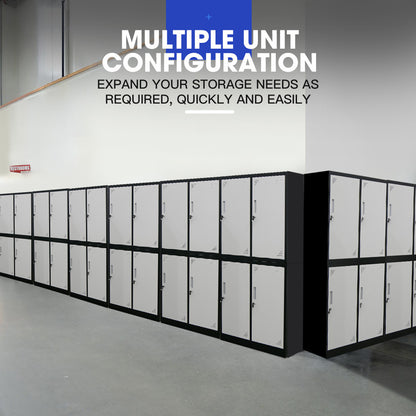 4 Door Metal Storage Cabinet with Lock for Gym, Office, or Garage - Black/Grey