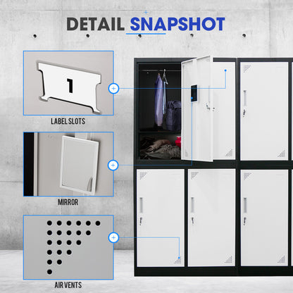 4 Door Metal Storage Cabinet with Lock for Gym, Office, or Garage - Black/Grey