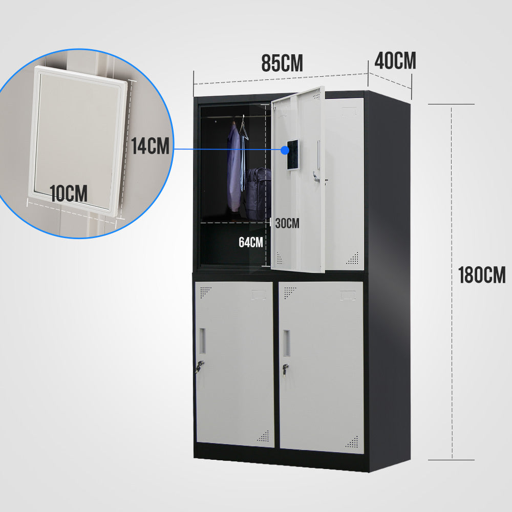 4 Door Metal Storage Cabinet with Lock for Gym, Office, or Garage - Black/Grey