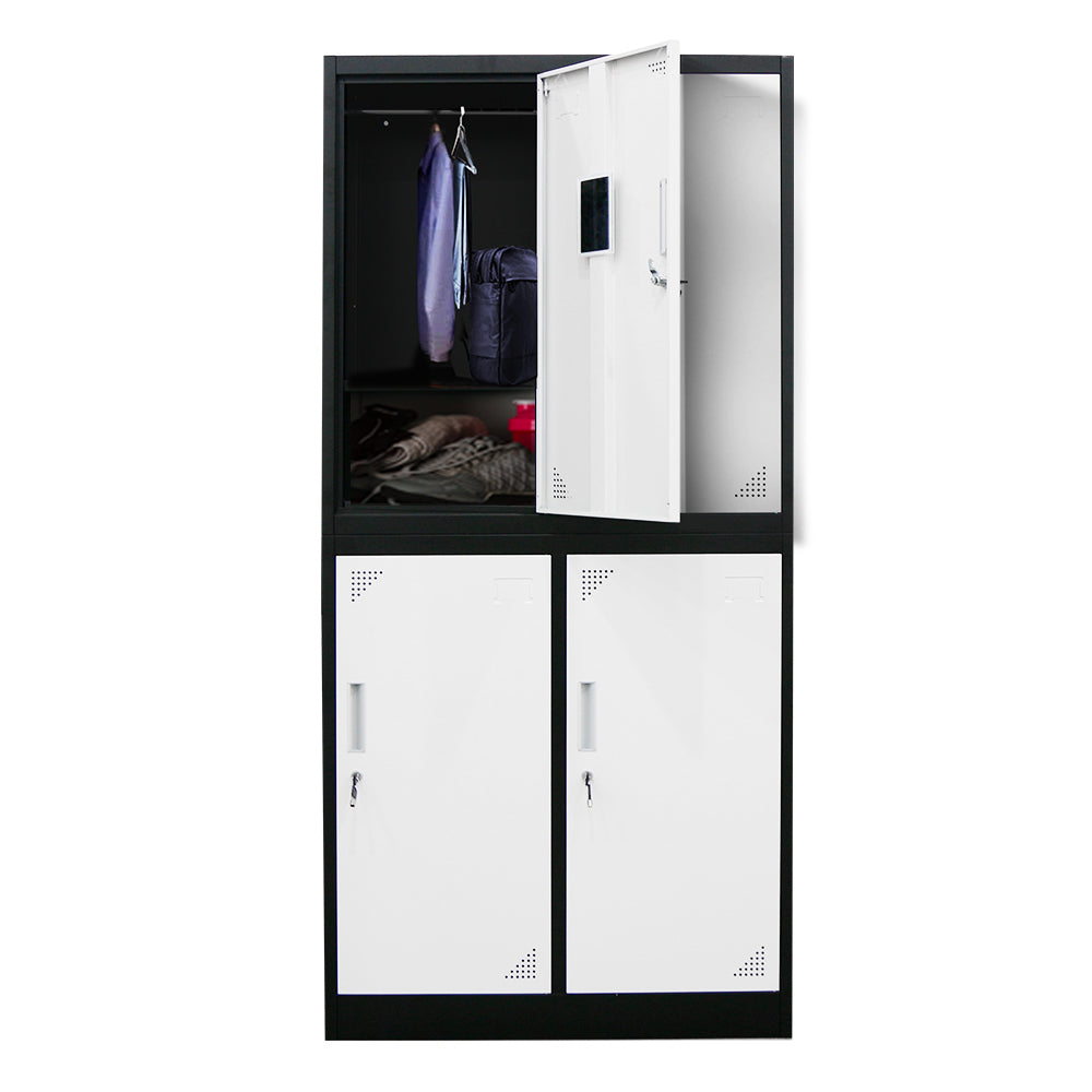 4 Door Metal Storage Cabinet with Lock for Gym, Office, or Garage - Black/Grey