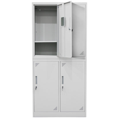 4-Door Metal Storage Locker with Secure Cam-Lock for Office or Gym, Grey