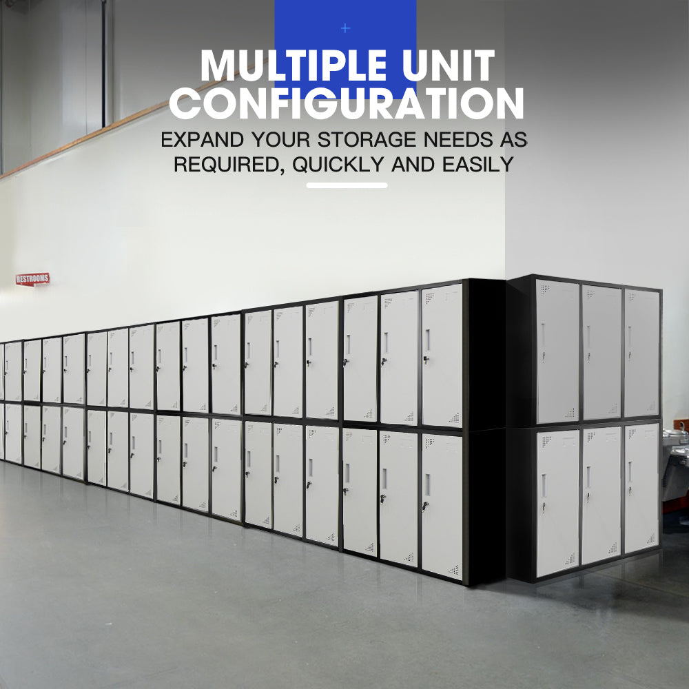 6-Door Metal Storage Cabinet with Locks for Gym, Office, or Home - Black/Grey