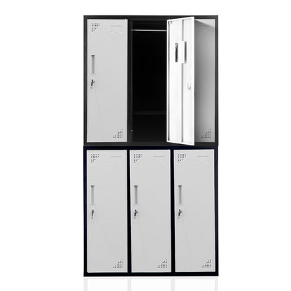6-Door Metal Storage Cabinet with Locks for Gym, Office, or Home - Black/Grey