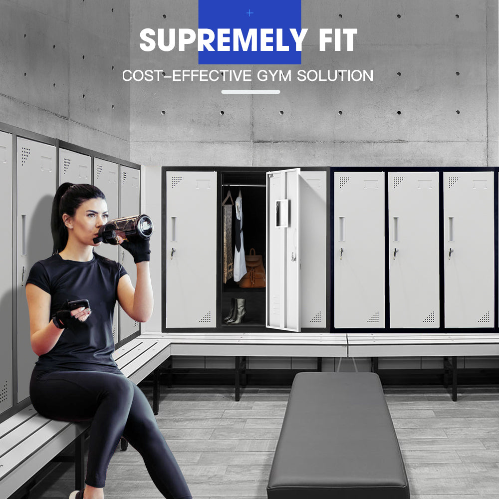 6-Door Metal Storage Cabinet with Locks for Gym, Office, or Home - Black/Grey