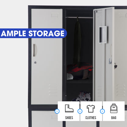 6-Door Metal Storage Cabinet with Locks for Gym, Office, or Home - Black/Grey