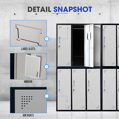6-Door Metal Storage Cabinet with Locks for Gym, Office, or Home - Black/Grey