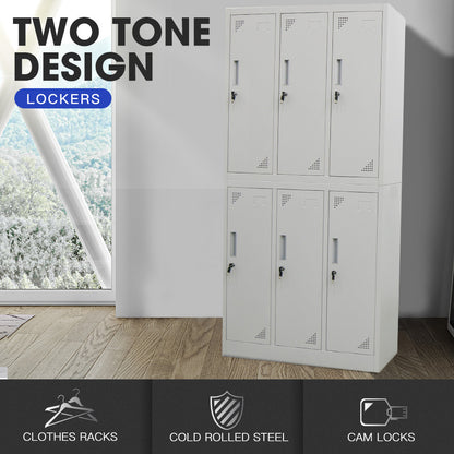 6-Door Metal Storage Cabinet with Locks for Gym, Office, or Home - Grey