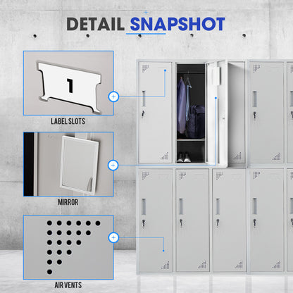 6-Door Metal Storage Cabinet with Locks for Gym, Office, or Home - Grey