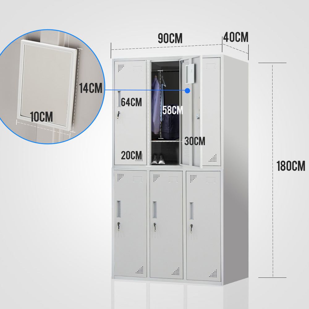 6-Door Metal Storage Cabinet with Locks for Gym, Office, or Home - Grey