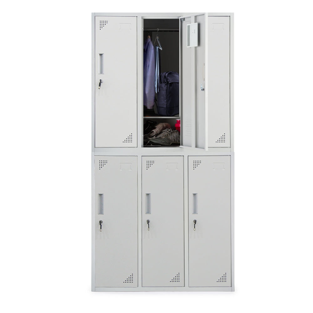 6-Door Metal Storage Cabinet with Locks for Gym, Office, or Home - Grey