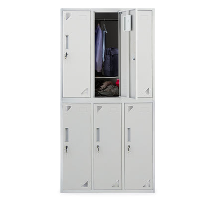 6-Door Metal Storage Cabinet with Locks for Gym, Office, or Home - Grey