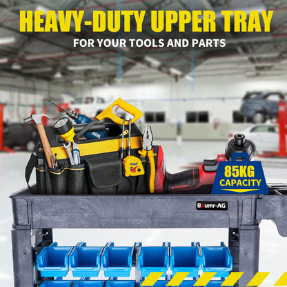 Heavy Duty Mobile Utility Cart with Bins, 227kg Capacity, 2 Shelves, 32 Bins