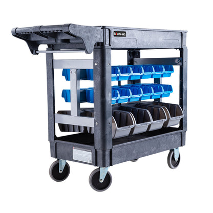 Heavy Duty Mobile Utility Cart with Bins, 227kg Capacity, 2 Shelves, 32 Bins