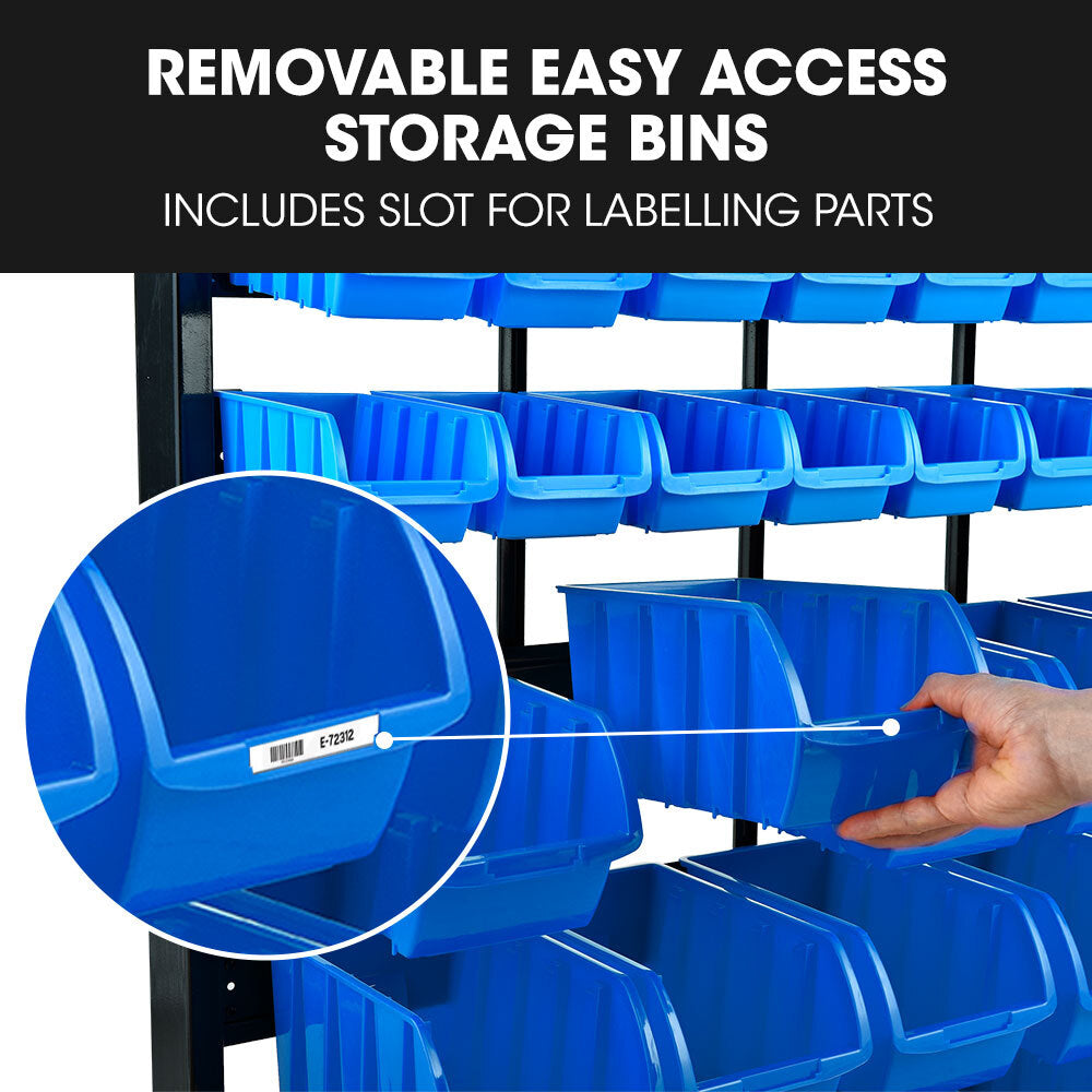 39-Compartment Floor Bin Rack System with Steel Frame and Label Slots