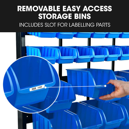 39-Compartment Floor Bin Rack System with Steel Frame and Label Slots