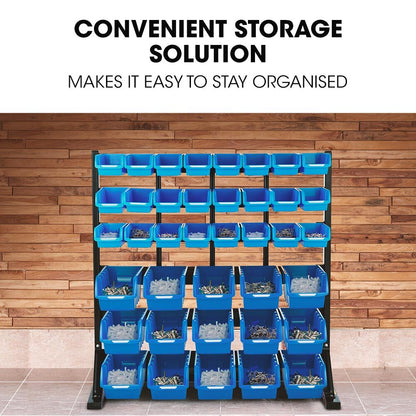 39-Compartment Floor Bin Rack System with Steel Frame and Label Slots