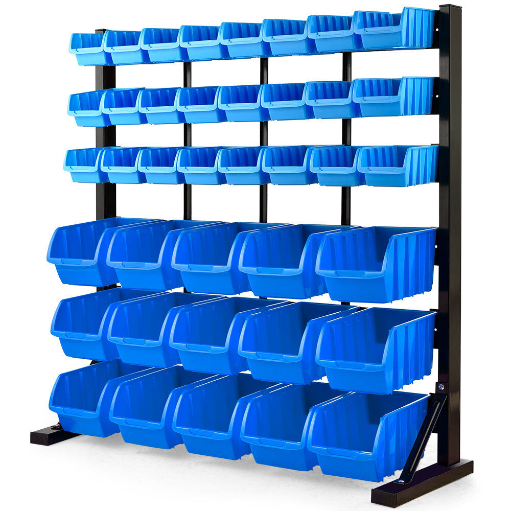 39-Compartment Floor Bin Rack System with Steel Frame and Label Slots