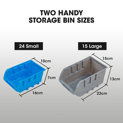39-Compartment Floor Bin Rack System with Steel Frame and Label Slots
