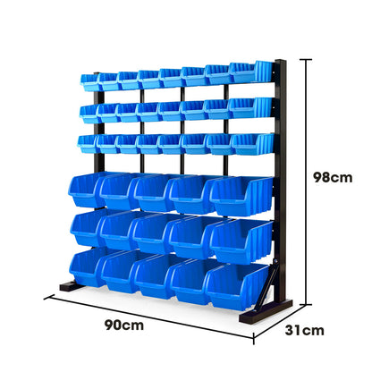 39-Compartment Floor Bin Rack System with Steel Frame and Label Slots