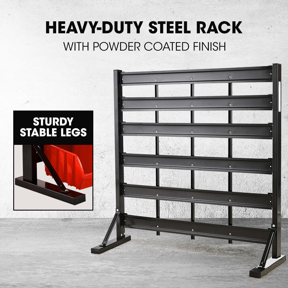Heavy-Duty 6-Tier Bin Rack with 39 Tubs, Floor Mount, Red (0.99m)