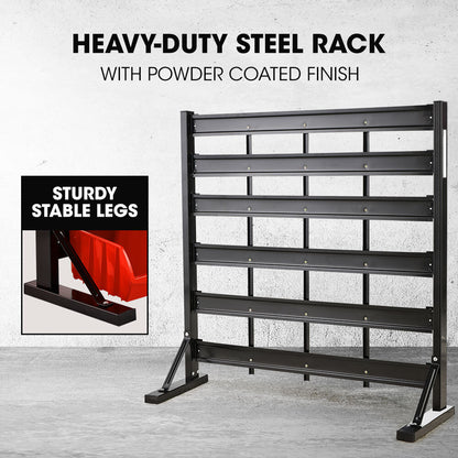 Heavy-Duty 6-Tier Bin Rack with 39 Tubs, Floor Mount, Red (0.99m)