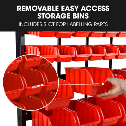 Heavy-Duty 6-Tier Bin Rack with 39 Tubs, Floor Mount, Red (0.99m)