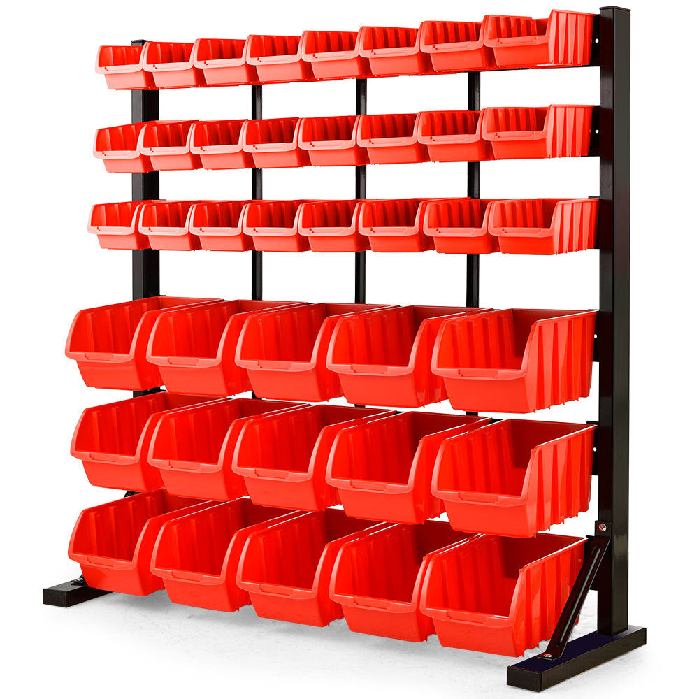 Heavy-Duty 6-Tier Bin Rack with 39 Tubs, Floor Mount, Red (0.99m)