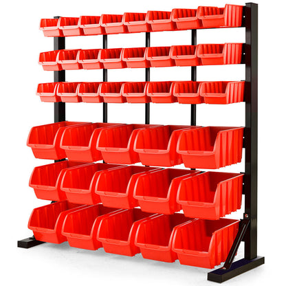 Heavy-Duty 6-Tier Bin Rack with 39 Tubs, Floor Mount, Red (0.99m)