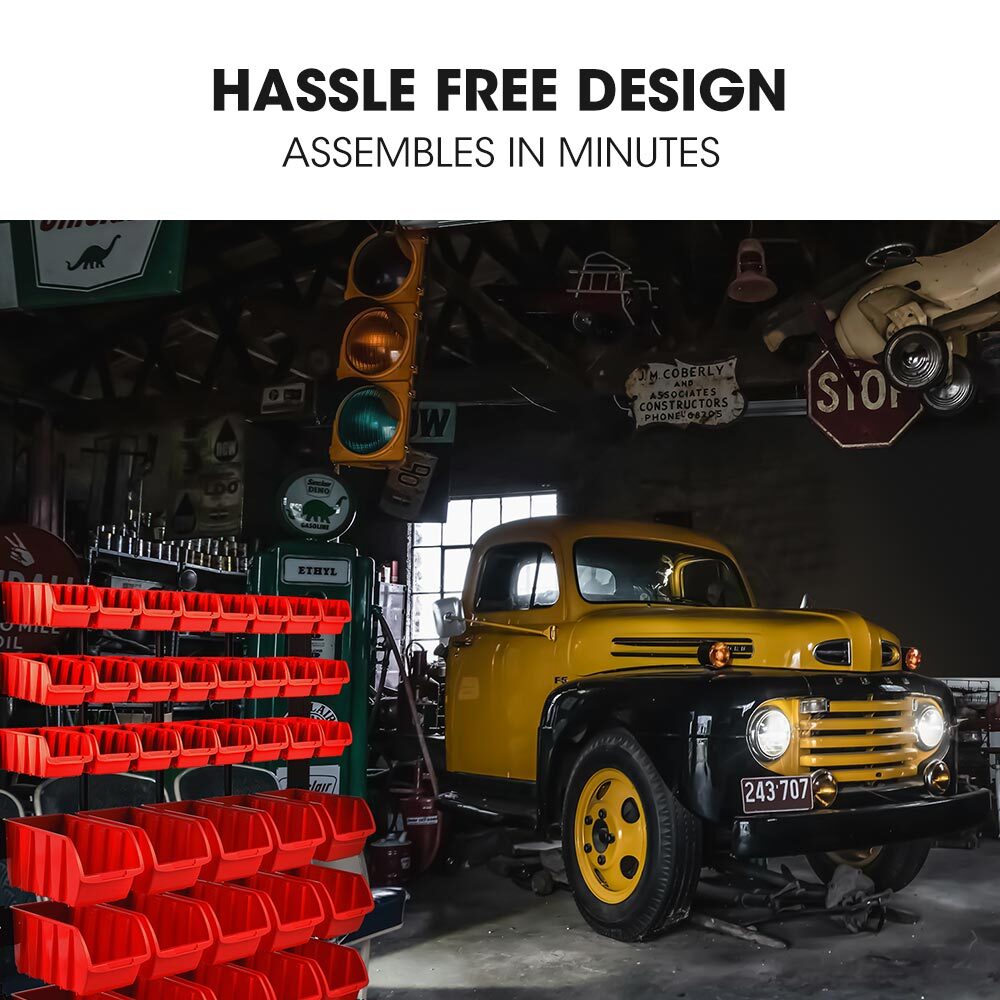 Heavy-Duty 6-Tier Bin Rack with 39 Tubs, Floor Mount, Red (0.99m)