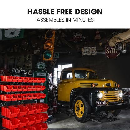 Heavy-Duty 6-Tier Bin Rack with 39 Tubs, Floor Mount, Red (0.99m)