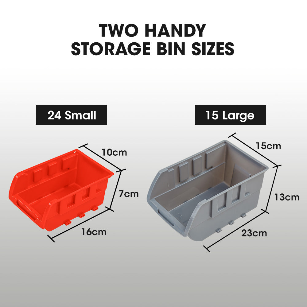 Heavy-Duty 6-Tier Bin Rack with 39 Tubs, Floor Mount, Red (0.99m)