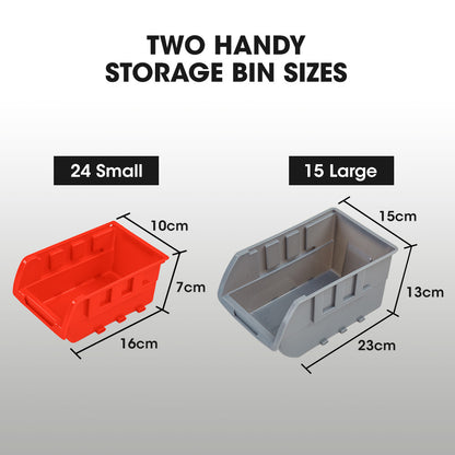 Heavy-Duty 6-Tier Bin Rack with 39 Tubs, Floor Mount, Red (0.99m)
