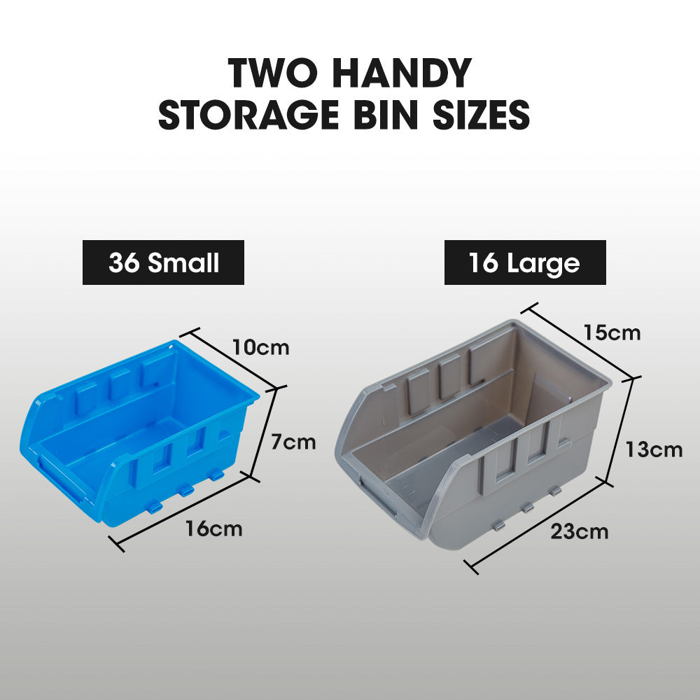 Mobile Double-Sided Bin Rack Storage System with 52 Bins - Blue