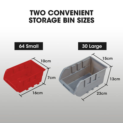 Mobile Double-Sided Bin Rack Storage System with 94 Bins - Red, 1.8m Steel Frame