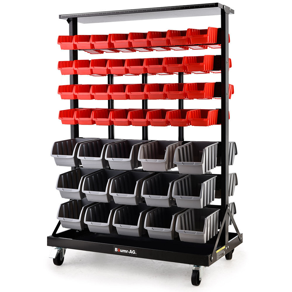 Mobile Double-Sided Bin Rack Storage System with 94 Bins - Red, 1.8m Steel Frame