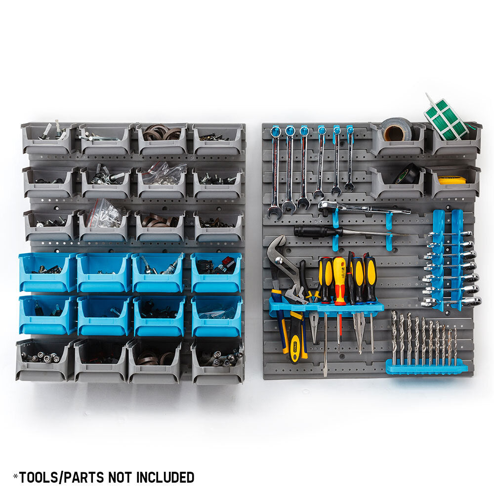 44-Part Wall-Mounted Storage Bin Rack with Tool Organiser, 1.12m Shelving