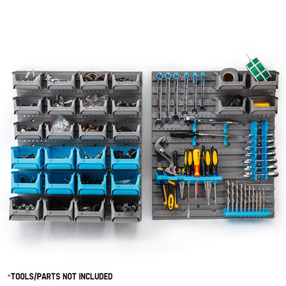 44-Part Wall-Mounted Storage Bin Rack with Tool Organiser, 1.12m Shelving