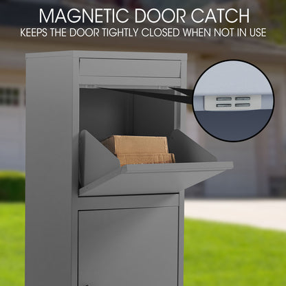 Freestanding Parcel & Letter Box with Secure Lid and Large Capacity, Grey