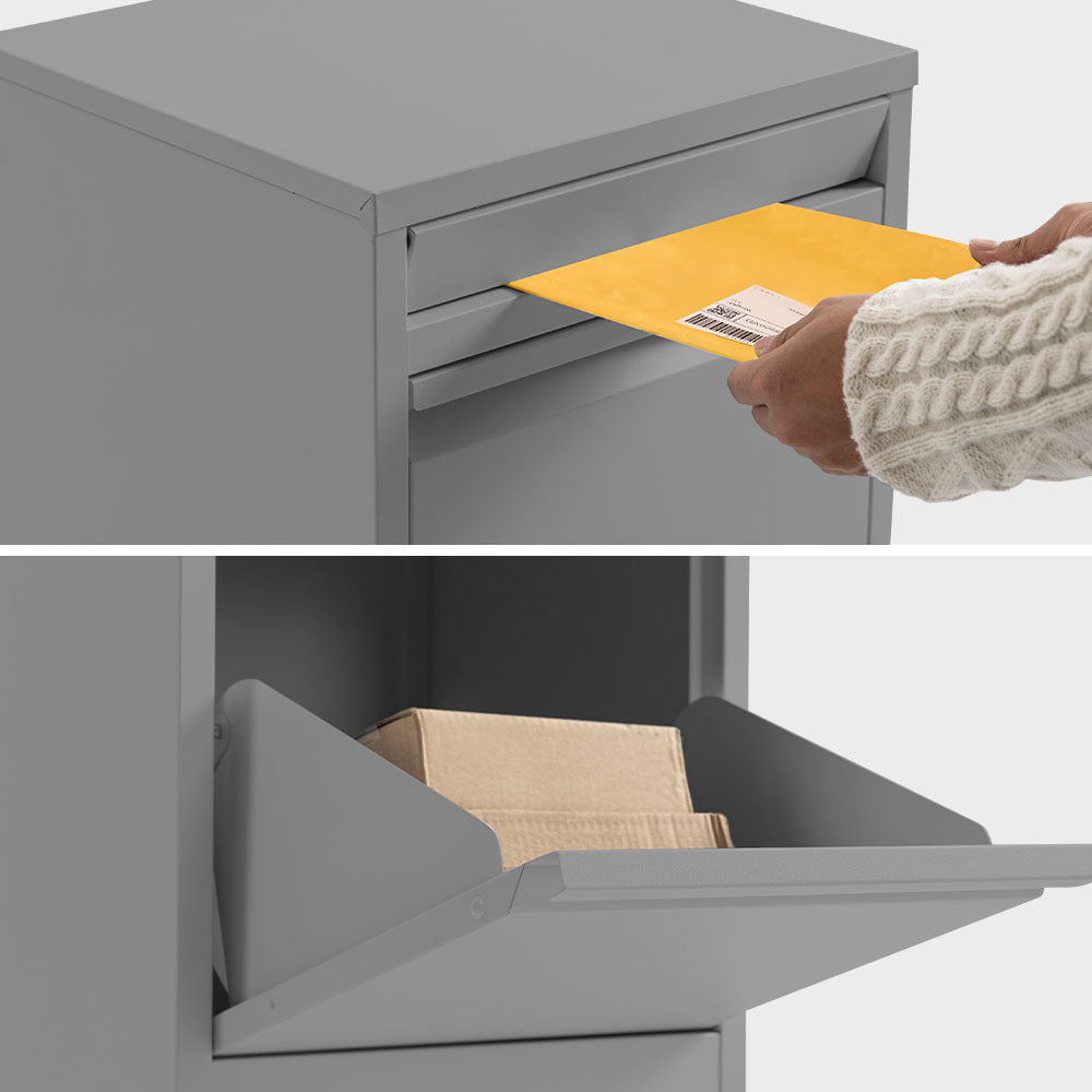 Freestanding Parcel & Letter Box with Secure Lid and Large Capacity, Grey