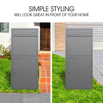 Freestanding Parcel & Letter Box with Secure Lid and Large Capacity, Grey
