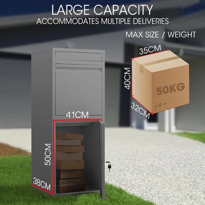 Freestanding Parcel & Letter Box with Secure Lid and Large Capacity, Grey