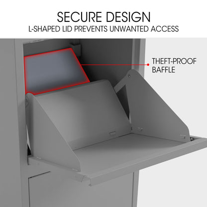 Freestanding Parcel & Letter Box with Secure Lid and Large Capacity, Grey