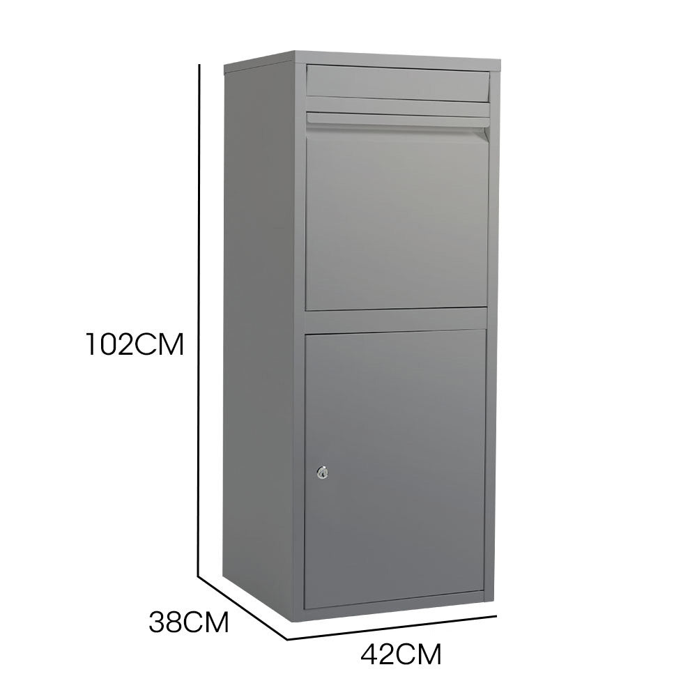 Freestanding Parcel & Letter Box with Secure Lid and Large Capacity, Grey