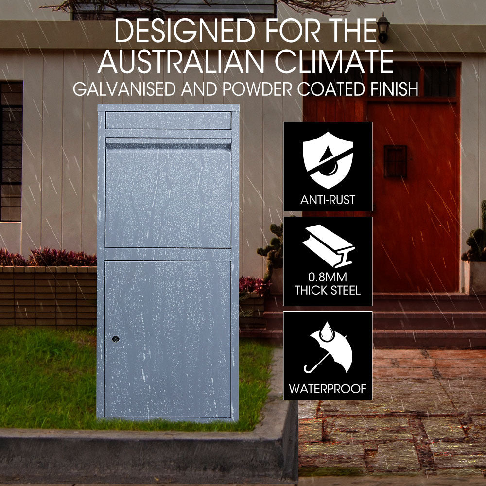 Freestanding Secure Steel Parcel & Letter Box with Large Capacity - Light Grey