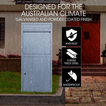 Freestanding Secure Steel Parcel & Letter Box with Large Capacity - Light Grey